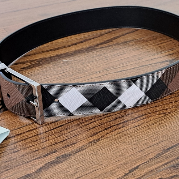 BURBERRY Brown / Black LOUIS 35mm Check Leather REVERSIBLE Belt  Size 80 - Picture 3 of 7